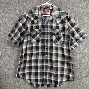 Plains Pearl Snap Western Shirt Mens Size L  Gray Grunge Casual Preppy